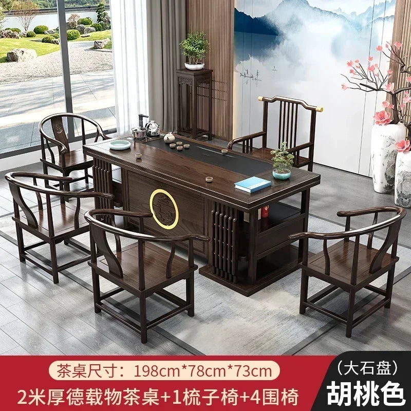 r5.13  solid wood tea table and chair combination one table five chairs coee table tea set household kung fu tea