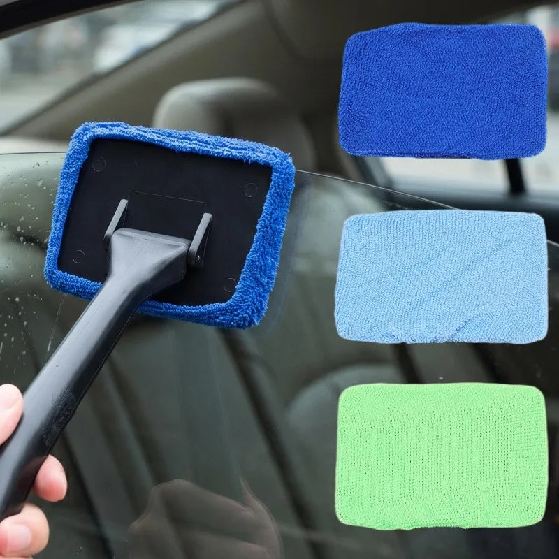 180° Rotatable Car Windshield Cleaning Brush Long PP Handle Detachable Reusable Microfiber Cloth Cover Anti-Scratch Glass Wiper