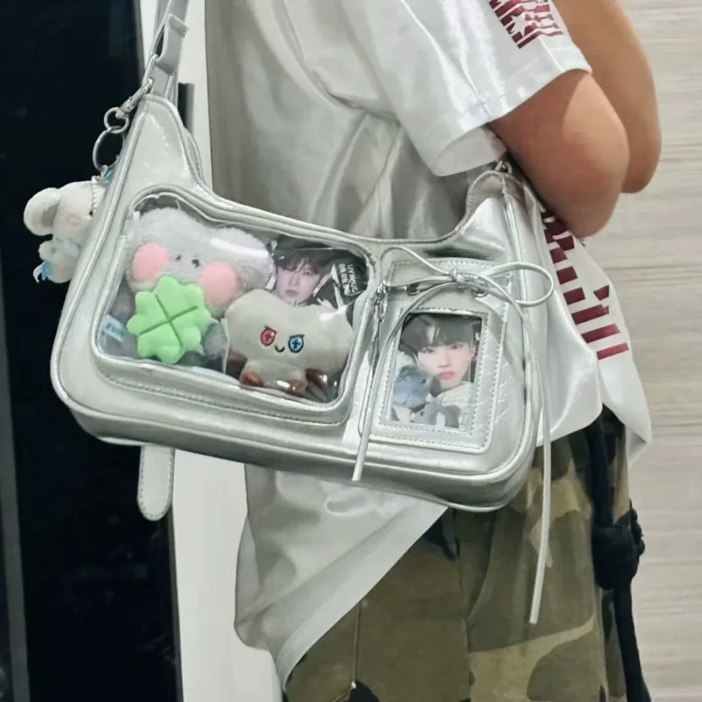 Y2k Lolita Ita Bag Transparent Crossbody Bag Cute Bow Doll Display Shoulder Bag Fashion Women Messenger Tote Bag Sweet Girl Dail