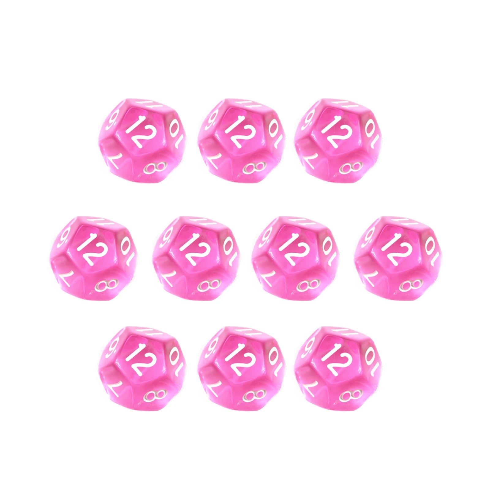 10Pcs 12 Sided Transparent Color Dice Set, Plastic D12 for Role Playing Board Games - Gaming Accessories