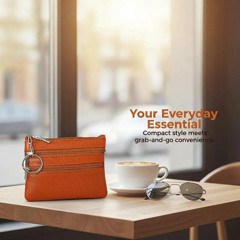 PU Leather Coin Purse Waterproof Anti-scratch Zipper Key Ring Credit Card Holder for Men Daily Use