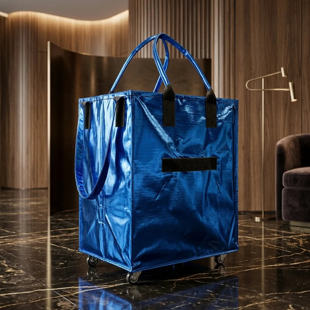 Foldable Wheeled Shopping Tote Bag Rolling Grocery Cart Bag Portable Travel Luggage Bag for Shopping Camping Travel Business