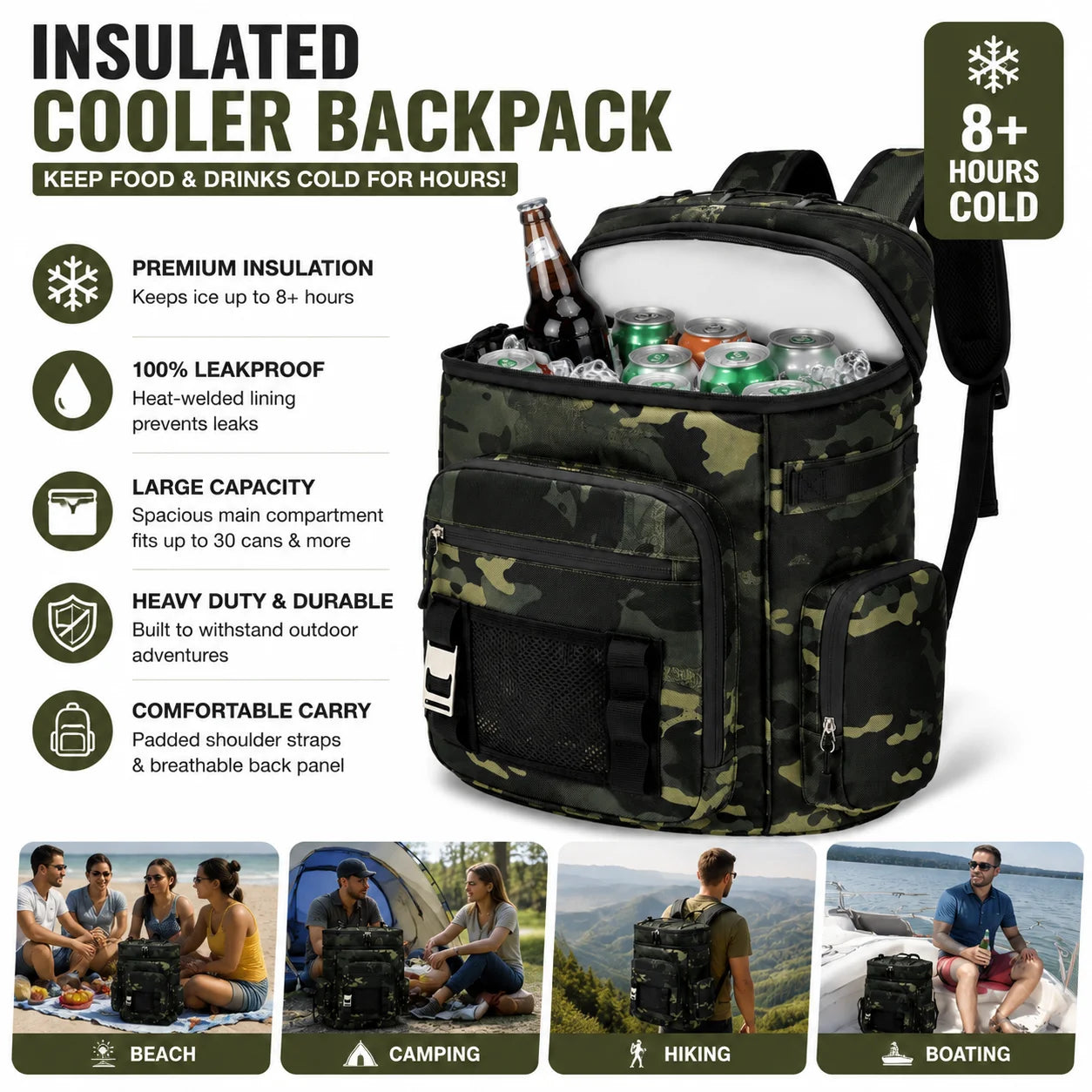 Waterproof Soft Cooler Backpack 20L Insulated Thermal Bag Oxford Fabric for Picnic Camping Hiking Travel Lightweight Bag
