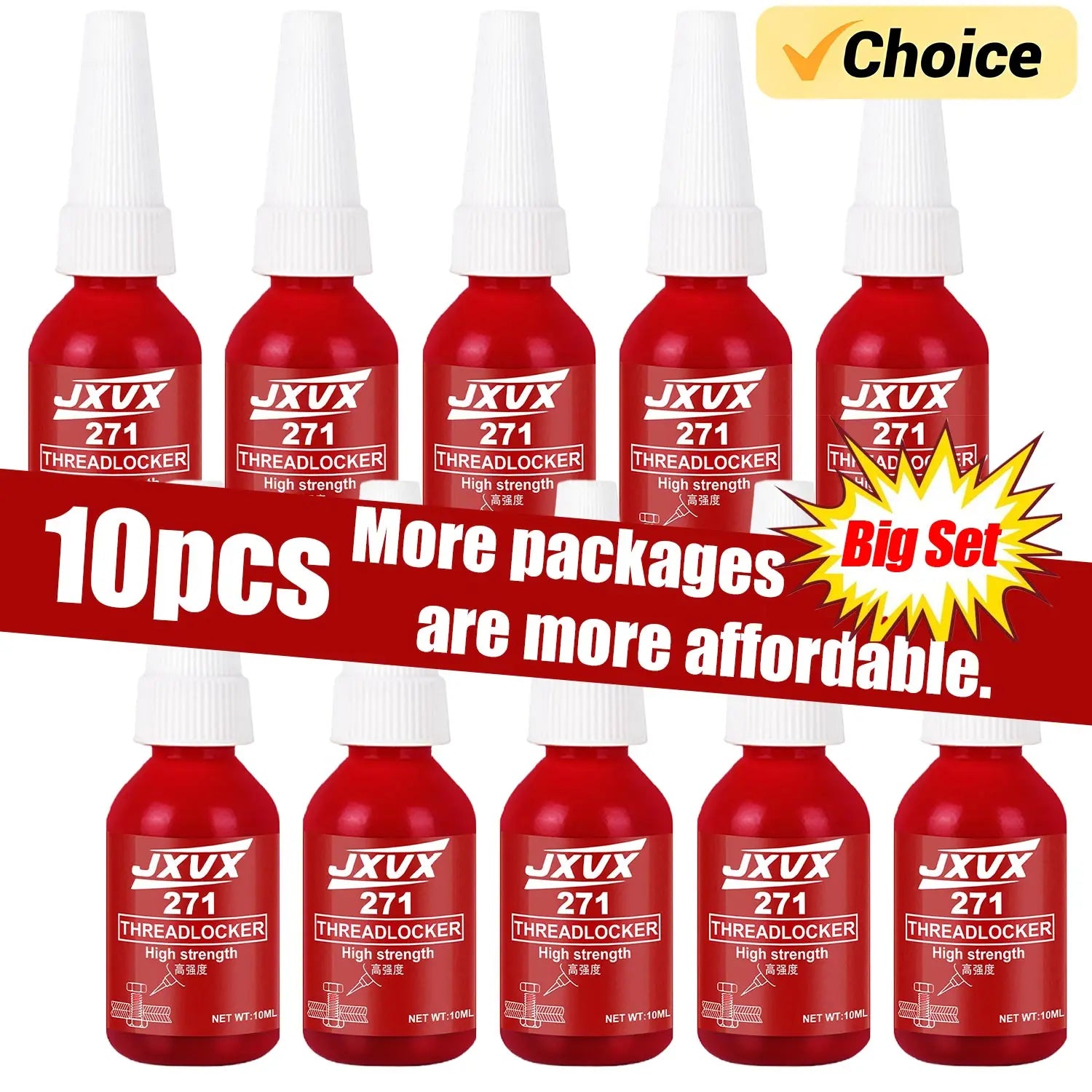 JXVX 271 Threadlocker High Strength Red Thread Locking Agent Sealant 50ml Anaerobic Glues Anti Loose Screw Glues Fastening Quickly Cured Threadlocker Adhesive for Screw 1-10pcs.