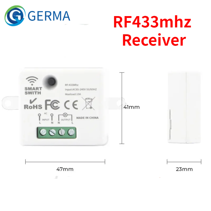 GERMA  Mini Module Smart Wireless Push Switch Light 433MHZ Electrical Home Remote Control Button Wall Panel On Off 220V10A Led
