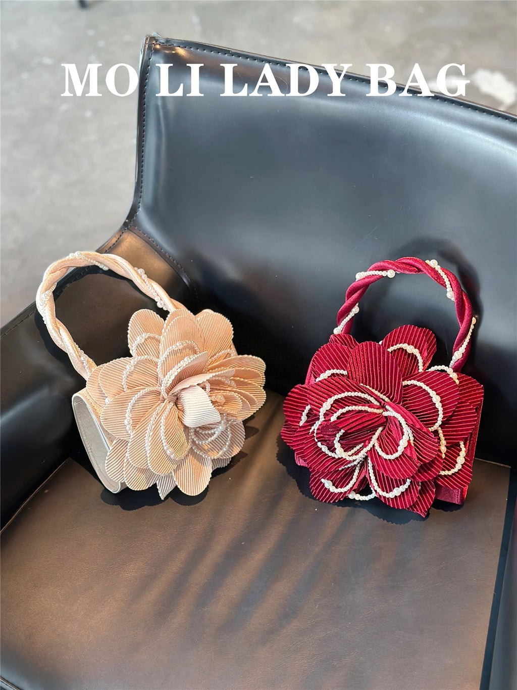 Retro Chinese Style Pearl Twist Flower Bag Rose 3D Pink Fairy Crossbody Women's Bag Handbag Casual Summer Fashion