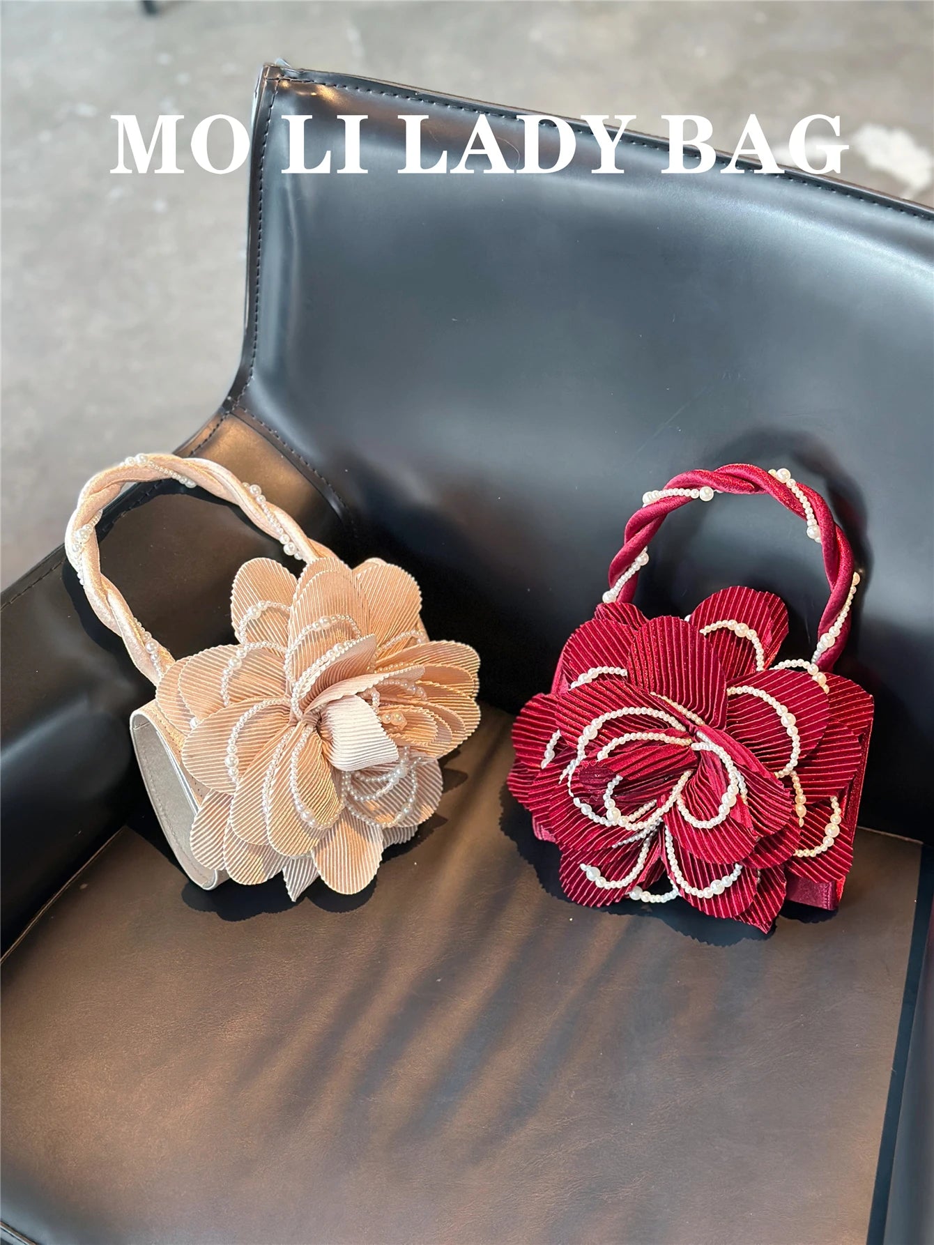 Retro Chinese Style Pearl Twist Flower Bag Rose 3D Pink Fairy Crossbody Women's Bag Handbag Casual Summer Fashion