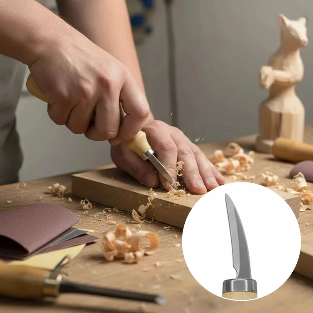 5pc Wood Carving Tools Set Oak Handle Curved Knife For Arts Crafts Tools For Hand Carving Wood Sharp Portable Natural Wood Color