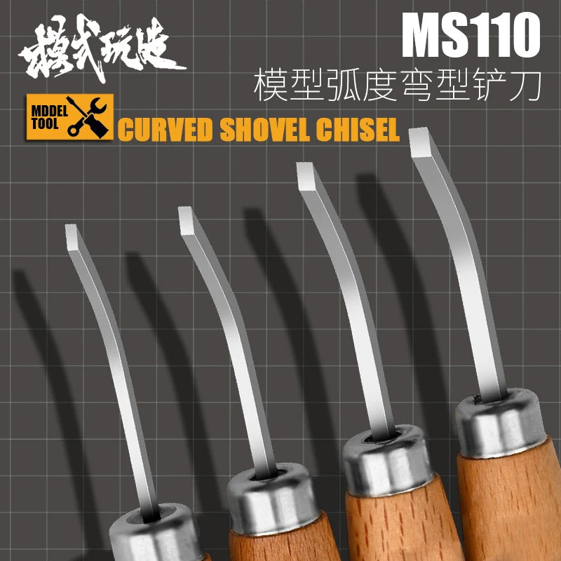 MOSHI MS-110 Curved Shovel Chisel Push-type Broach 1.5-3mm Wooden Handle Push Knife Cutter Hobby Model Making Cutting Tools