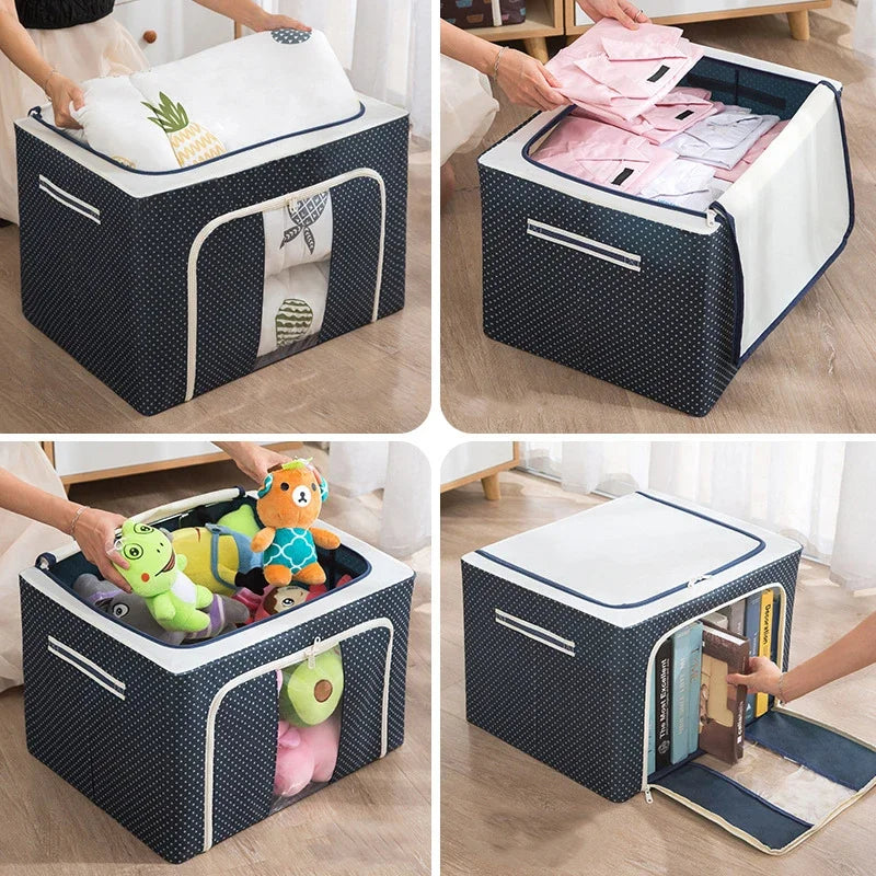 66L Portable Zipper Clothes Storage Organizer Box, Foldable Waterproof Oxford Storage Bin With Transparent Window