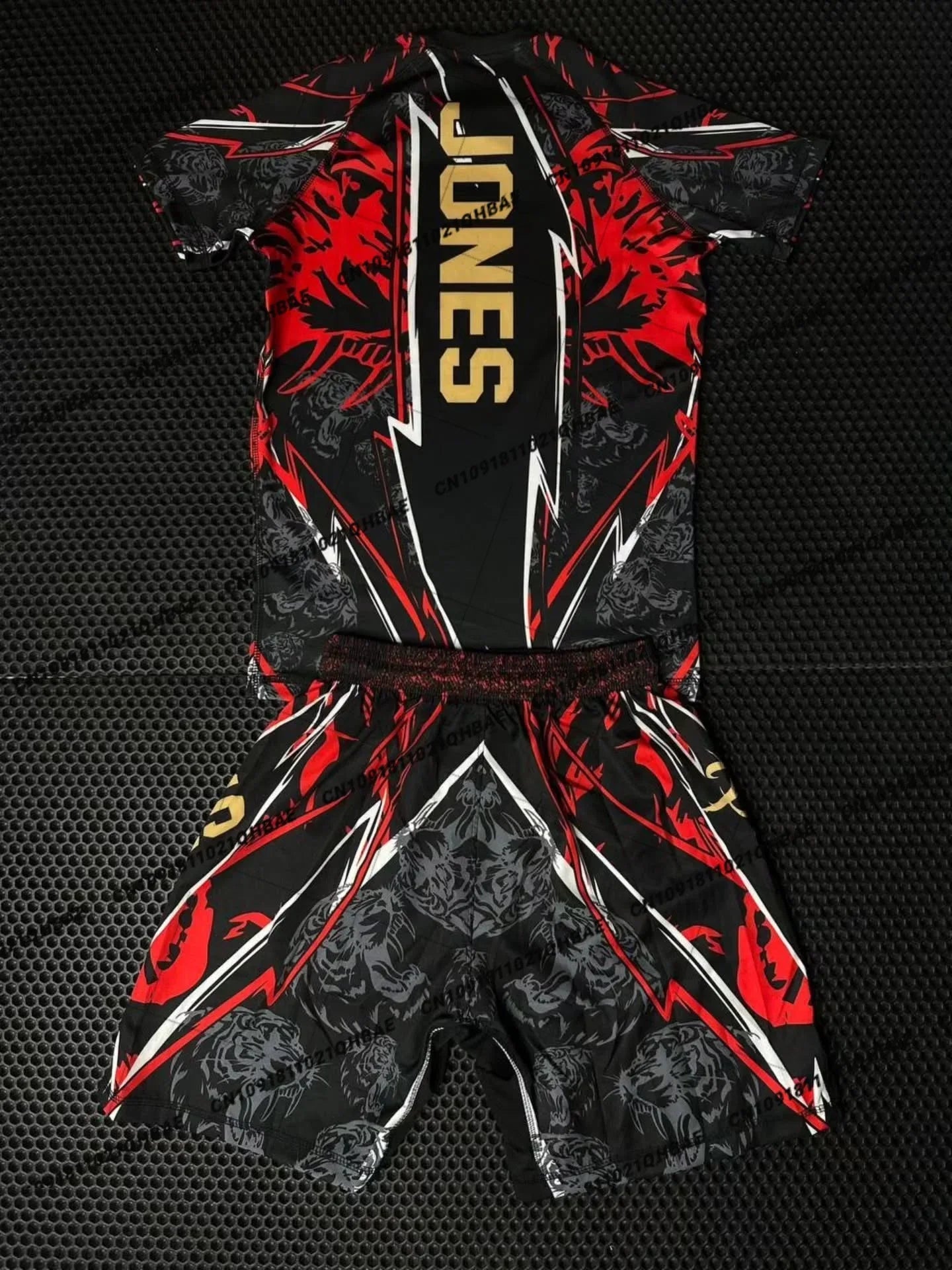 Summer Top Boxer MMA Octagonal Cage Jon Jones Tshirt Shorts Set Men Sports Training Running Set Speed drying Fighting Set