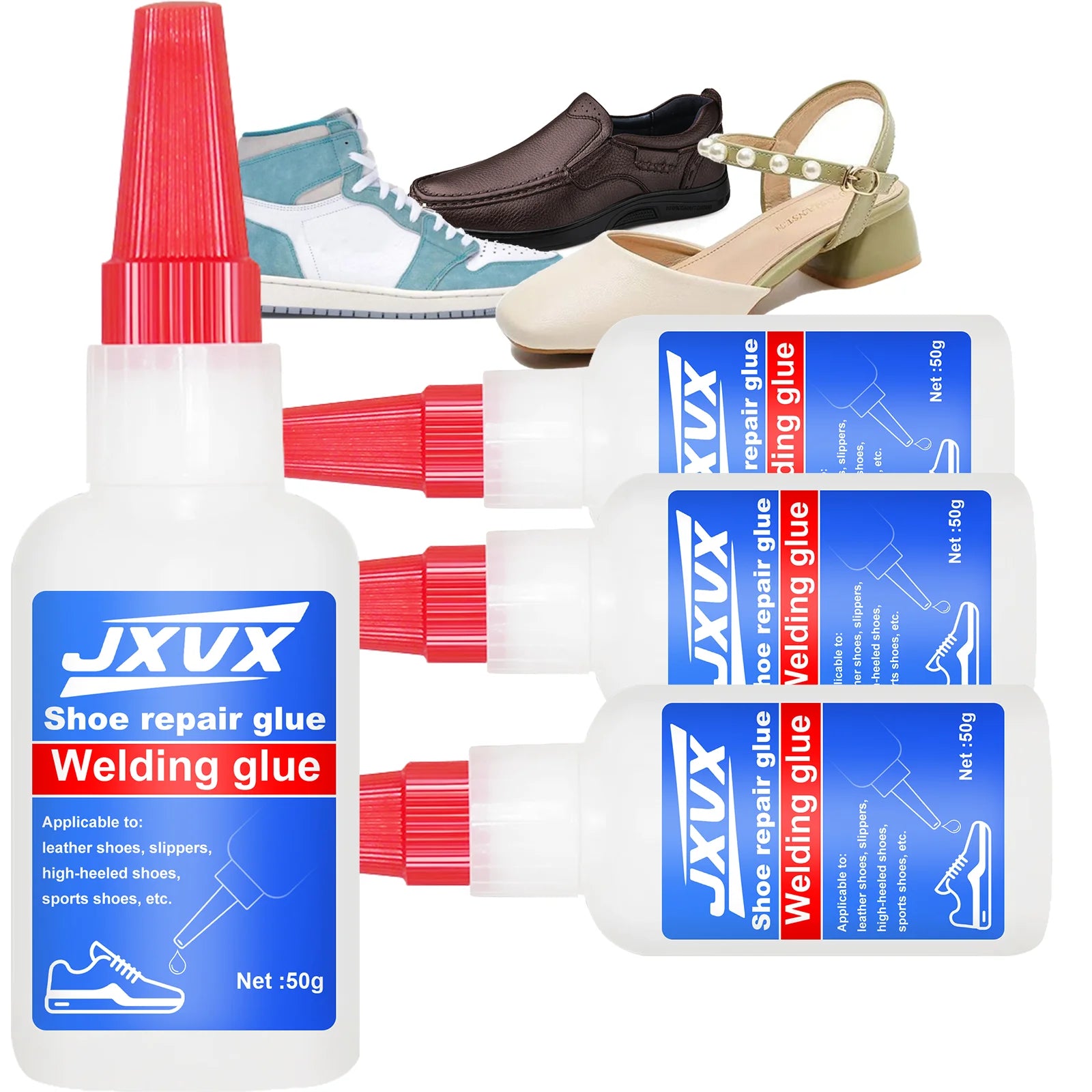 4 bottles of 50g quick-drying shoe adhesive (instant glue), high-strength, for repairing cracks and delamination in shoes