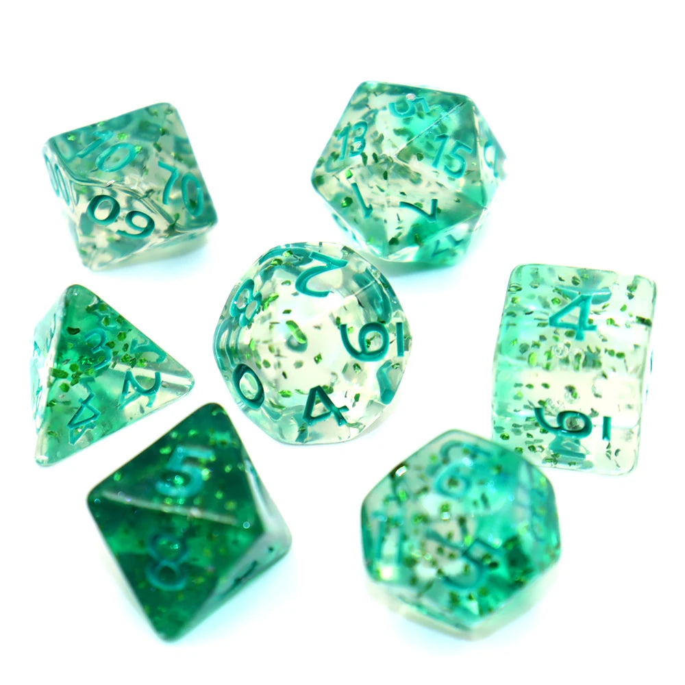 7Pcs/set Transparent Glitter Dice Set DND RPG TRPG D20 D12 D10 D00 D8 D6 D4 Tabletop Games Kids Toy Accessory