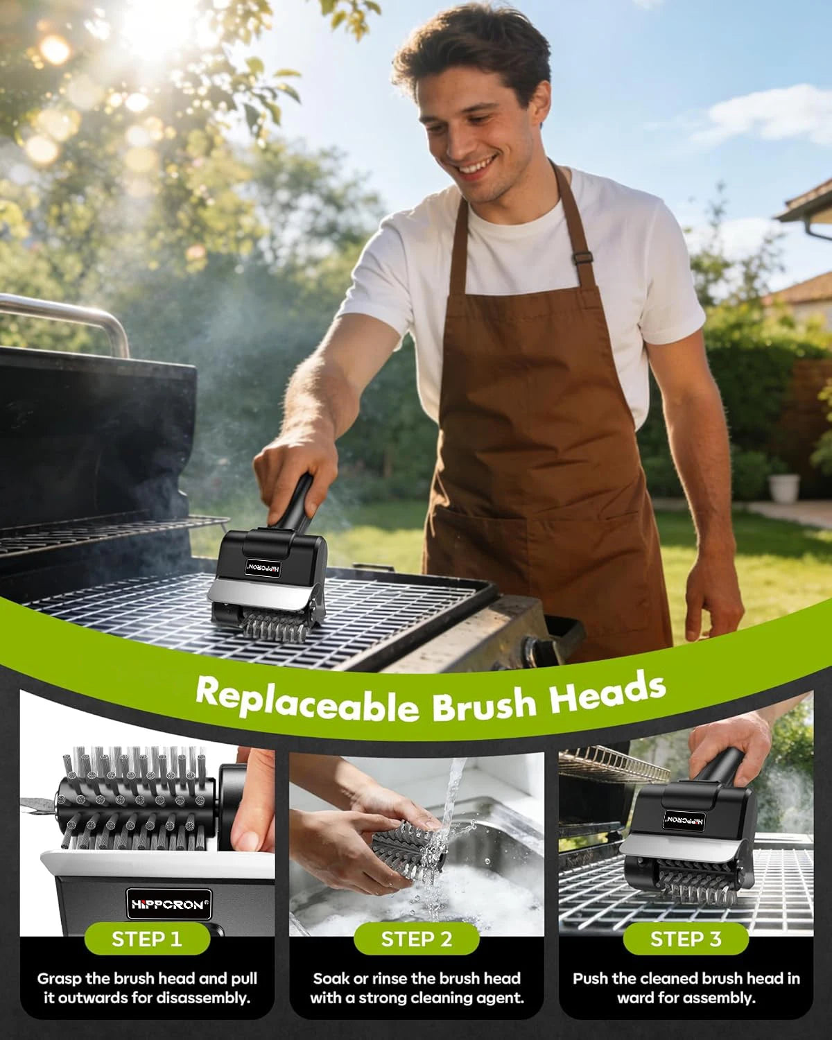 Hippcron Electric Barbecue Grill Cleaning Brush 1100 RPM -304 Stainless Steel for Backyard BBQs Camping Trips Cleaning Tool