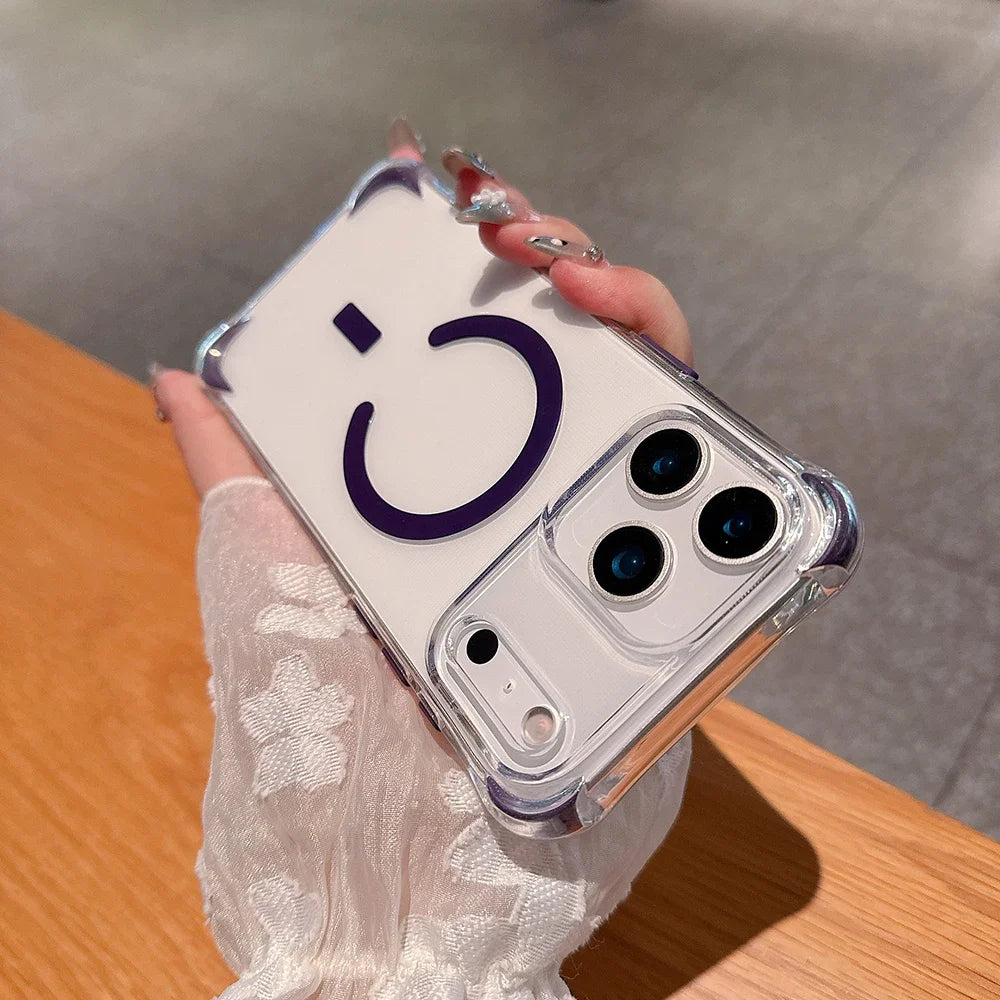 Trendy INS Clear Magnetic Charging PC Case For IPhone 17 Air 16 15 14 Plus 13 12 Pro Max Four-Coner Airbag Shockproof Hard Cover