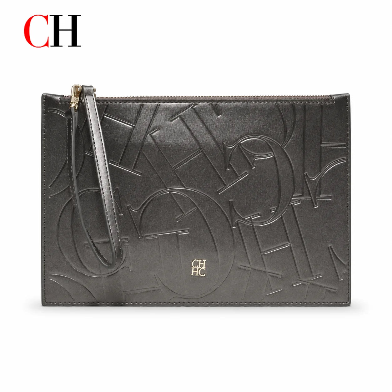 CH Women Embossed Letter Wristlet Clutch Bag Zipper Handbag Elegant Evening Pouch for Party Travel and Daily Use