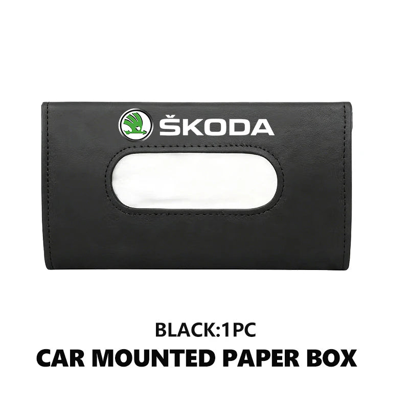 For Skoda Car Sun Visor Tissue Box Hanging Napkin Storage Bag Fabia Kamiq Superb Scala Enyaq-iV MK3 VisionS Yeti