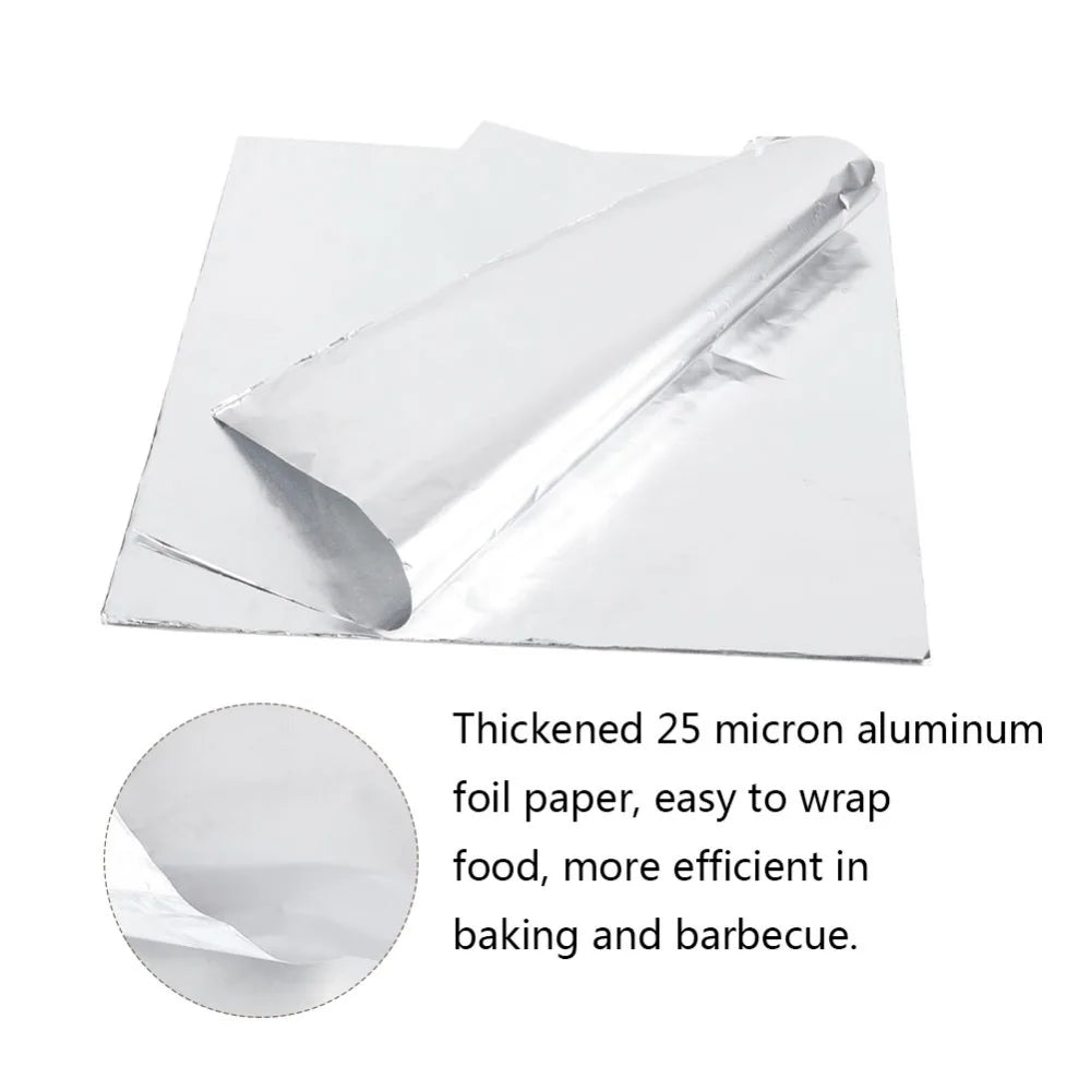 100PACK Food Grade Aluminum Foil Sheets Thick Silver Tin Foil Paper Flexible Fold Single-Use Air Fryer Foil BBQ Grilling