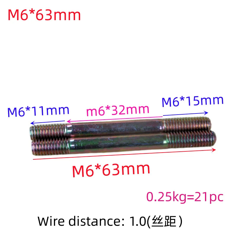 Motorcycle car exhaust pipe screw muffler interface cylinder block screw column bolt M6 to 8 to 10 M7 8mm double headed threaded