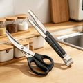 2PCS Stainless Steel BBQ Scissors Tongs Set Heavy Duty Food Grade Grill Tools For Camping Barbecue Kitchen Meat Cutting