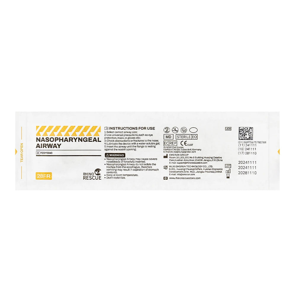 RHINO RESCUE Nasopharyngeal Airway, NPA Nasal Airway 28 FR. with Lubricants (2-Pack)