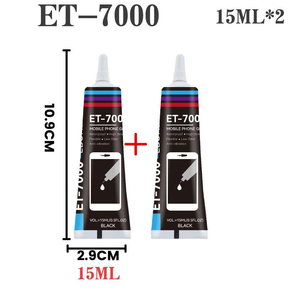 T7000 Black Soft Glue for Phone Back Glass Battery Repair-High Strength Anti-Vibration Flexible Adhesive Screen Replacement Glue