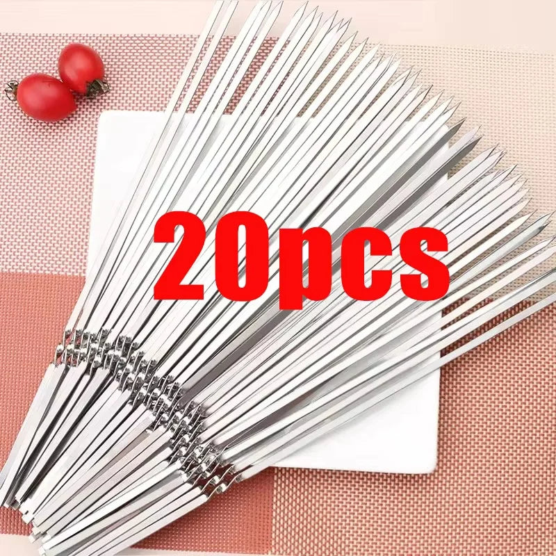 10-100pcs Reusable Stainless Steel Barbecue Skewers BBQ Needle Anti-skid Barbecue Meat Sticks Home Outdoor Camping Picnic Tools