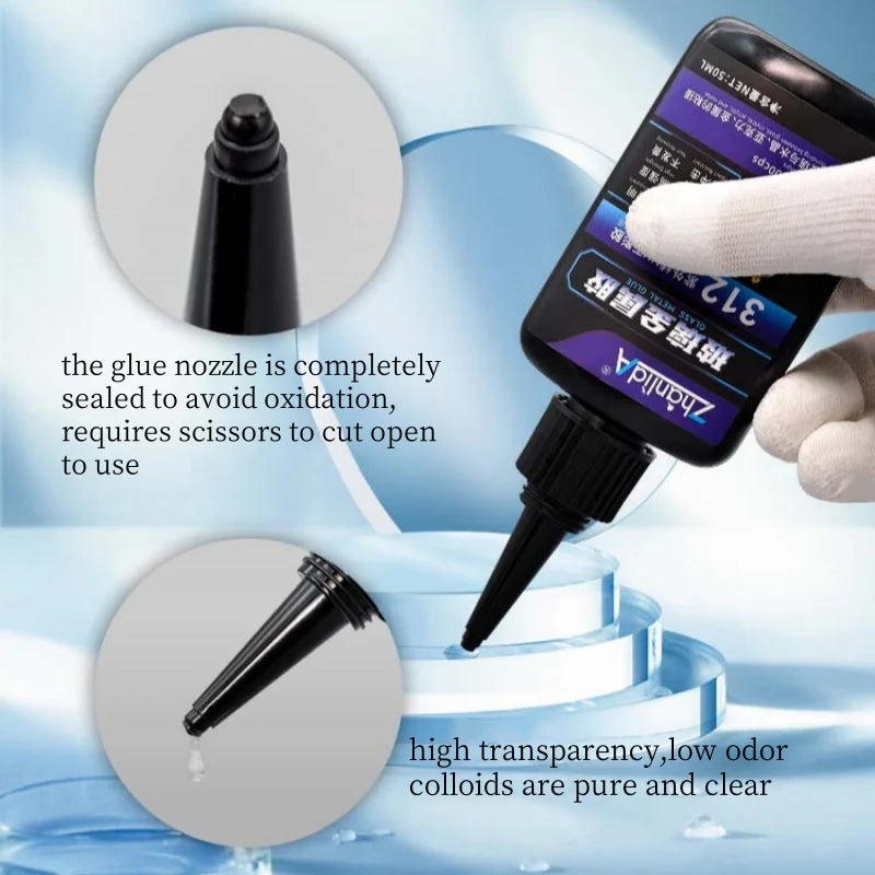 312 UV Shadowless Adhesive Clear Plastic Super Glue Soft Bonding Acrylic Rubber Glass Metal Jewelry With Flash Light Fast Curing