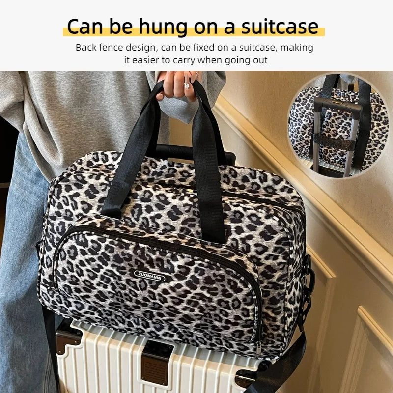 Fashionable Leopard Printing Travel Bag, Large Capacity Sports Gym Tote Bags for Women,Weekend Overnight Duffel Shoulder Bag