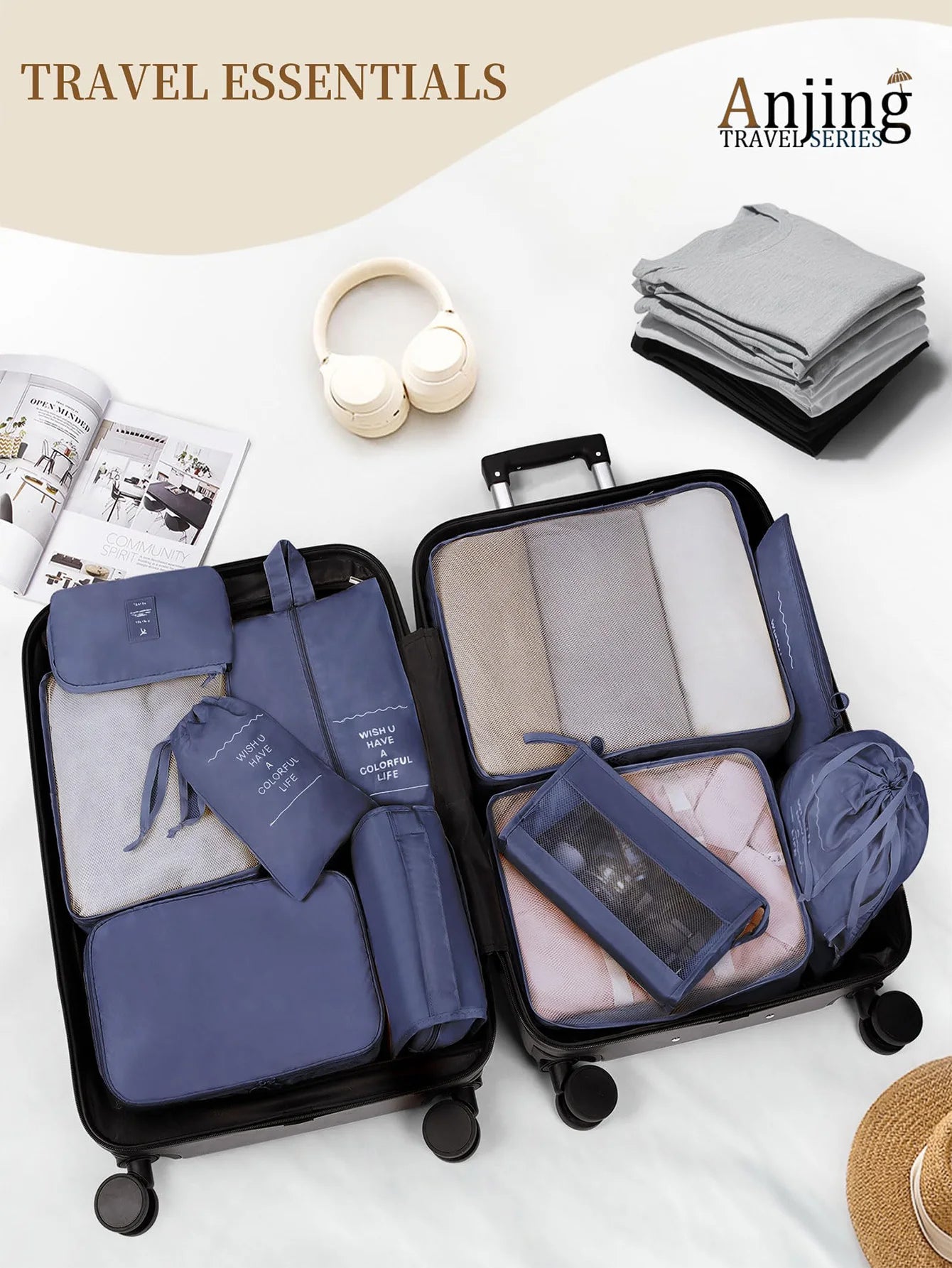 11-Piece Portable Travel Storage Bag Set - Easily Organize Your Clothes, Shoes, and Underwear - Perfect for Daily Travel, Business Trips, Home Storage, Suitable for Luggage and Suitcases, Travel Storage Bags with Slogan Patte