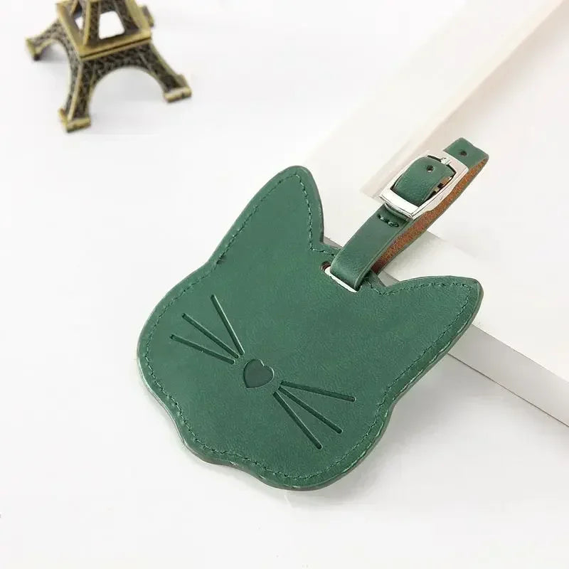 Cute Cat PU Leather Luggage Tag Suitcase Luggage Label Baggage Boarding Bag Portable Name ID Address Holder Travel Accessories
