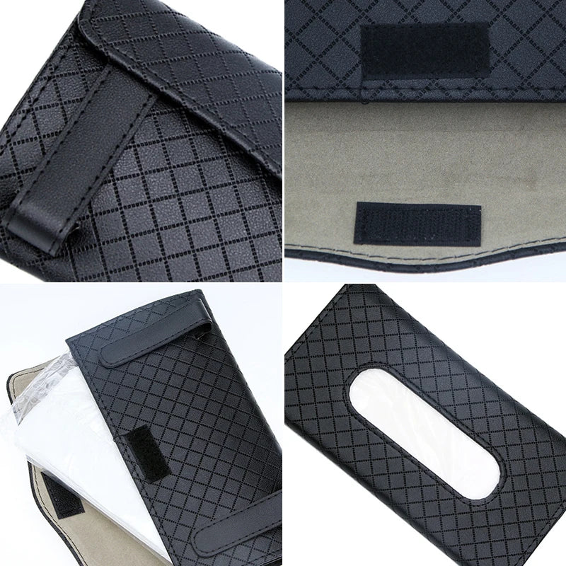 New Car Tissue Box Soft Leather Auto Car Truck Sun Visor Hanging Holder Car Tissue Boxes Auto Interior Storage Accessories
