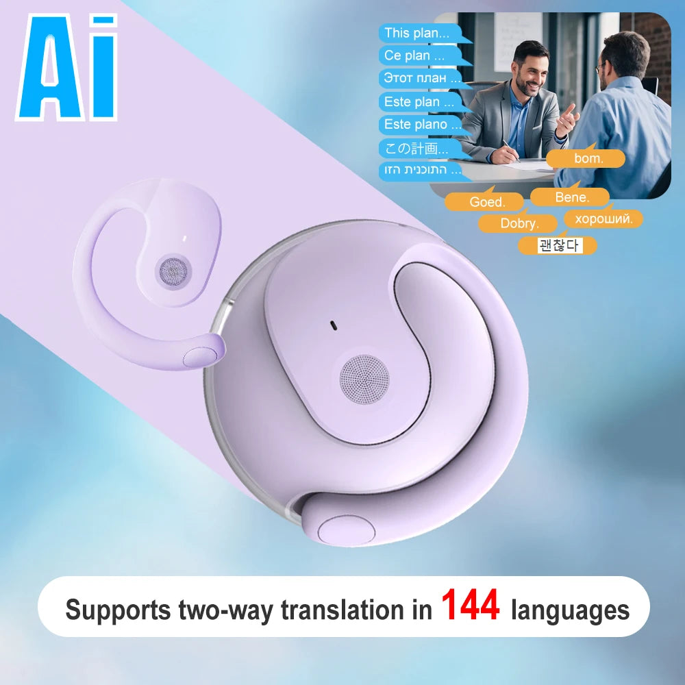 AI Translator Headphones 144 Languages Real Time Two-Way Translation Bluetooth Headset for Business Wireless Waterproof Earbuds