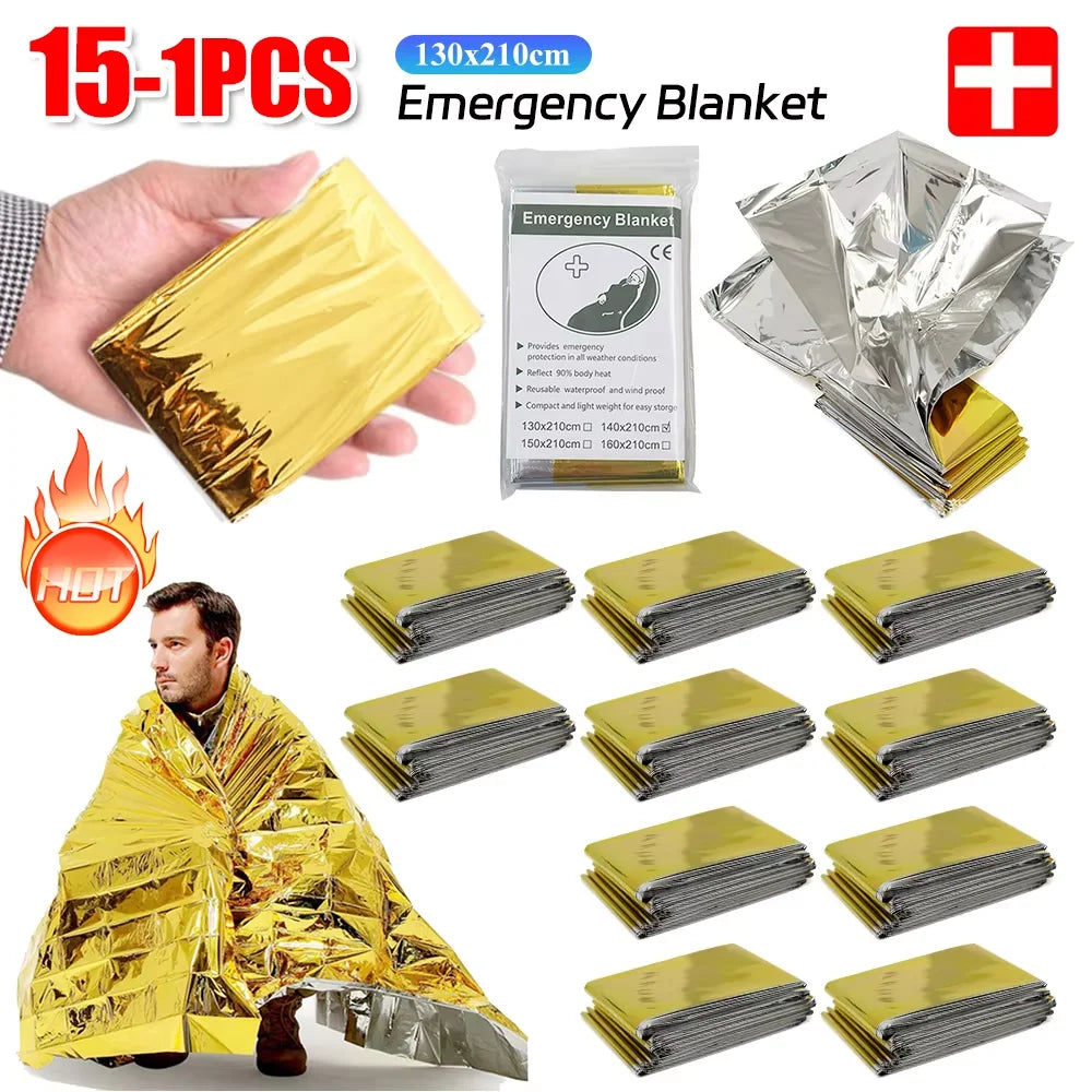 2/3/5/10Pcs Folding Emergency Blanket – Waterproof Windproof Sunshade for Camping & Survival