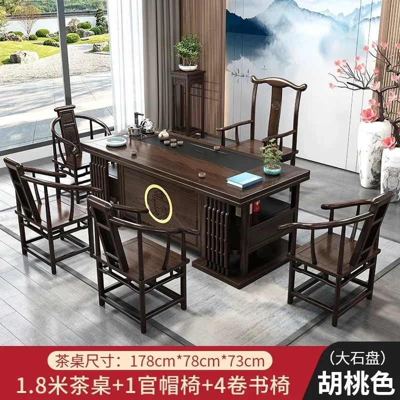 r5.13  solid wood tea table and chair combination one table five chairs coee table tea set household kung fu tea