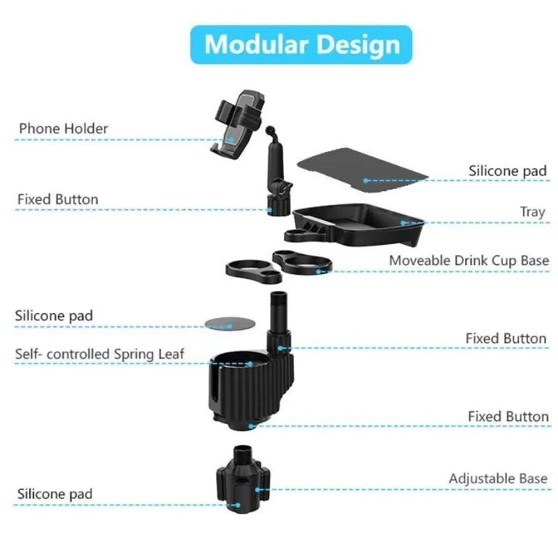 Car Phone Holder Cup Holder Extender Multifunctional Adjustable Drinking Bottle Holder Detachable CarHolder Storage Rack
