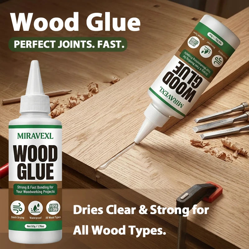 Quick Drying Wood Glue Strong Bond Adhesive for All Wood Types Carpentry and Outdoor Woodwork Maintenance 50g MIRAVEXL