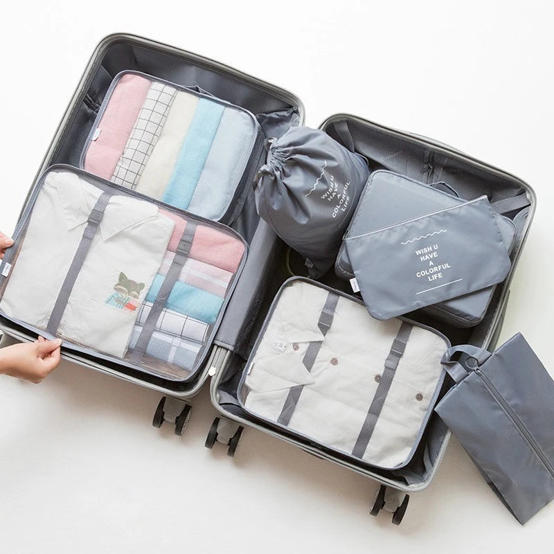 7 Pcs Set Travel Storage Bags, Luggage Organizer Clothes Sorting Foldable Organizer,  Waterproof Suitcase Packing Bags SNBD021