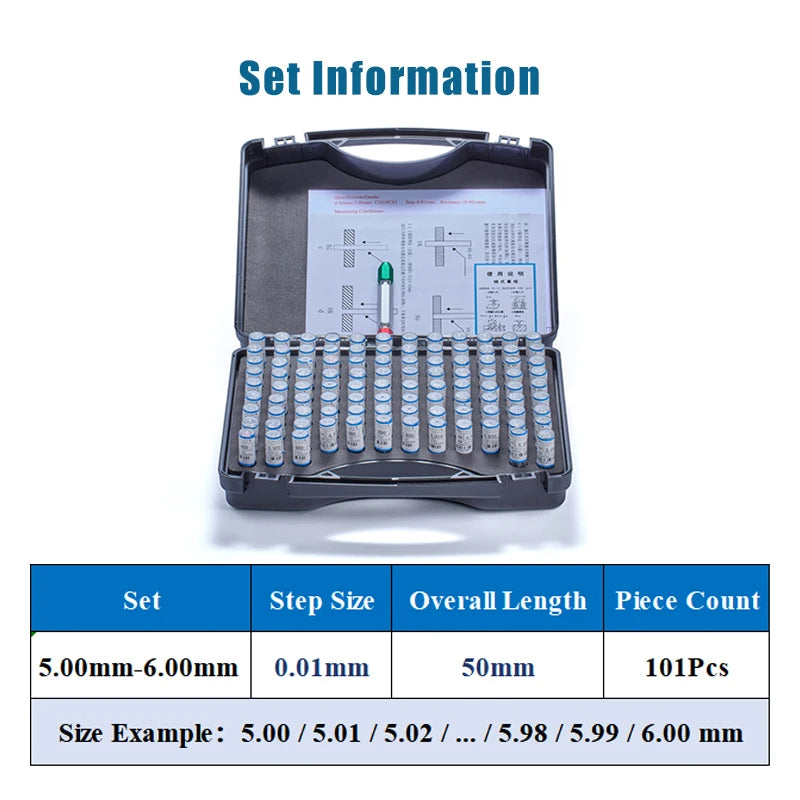 High Precision Pin Gauge Set Within 10mm, Step 0.01/0.05/0.1mm, GCr15 Steel, Small Size Tool for Hole Measurement, Customizable