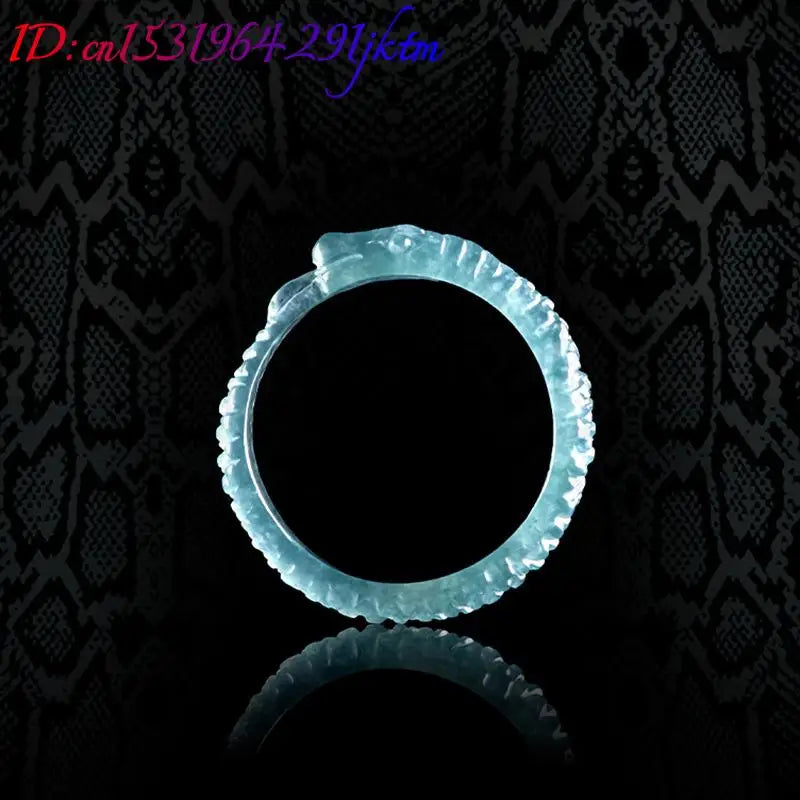 Blue Burmese Jadeite Snake Rings Stone Charms Designer Amulet Talismans Natural Jewelry Carved Real Burmese Jade Gemstone