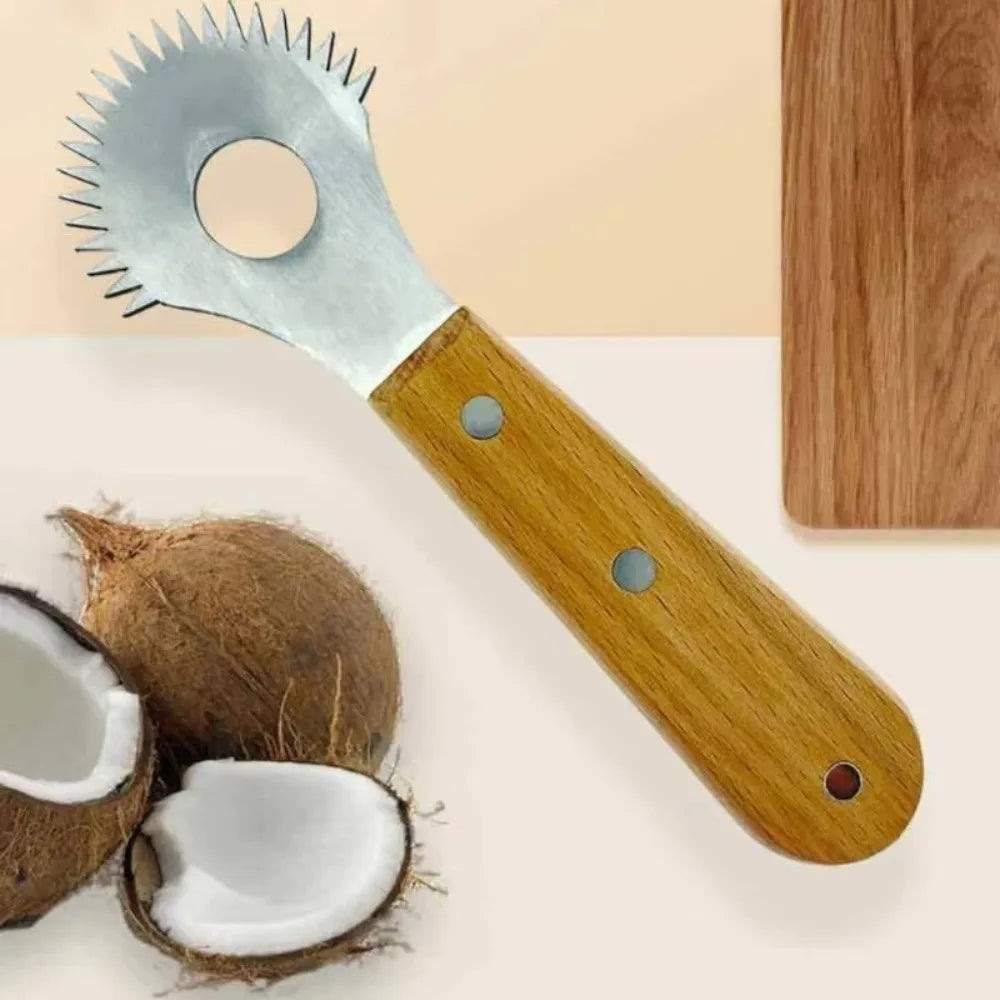 Stainless Steel Coconut Planer Sharp Not Easily Deformed Fruit Spoon Planer Eco-Friendly Wooden Handle Coconut Milk Making Tools