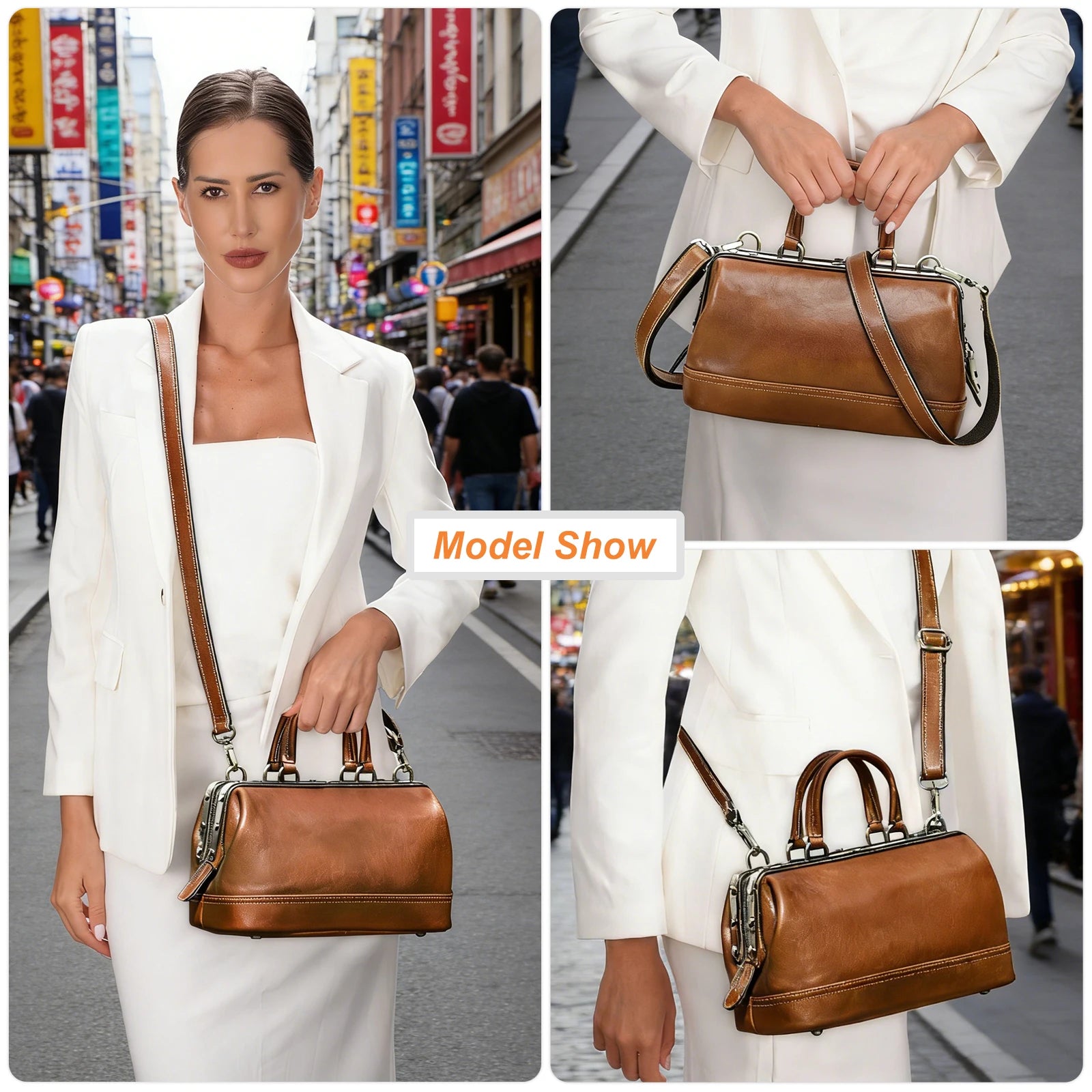 CONTACT'S Genuine Leather Shoulder Bags for Women Luxury Designer Doctor Bags Top Handle Bags Metal Frame Tote Handbags Ladies
