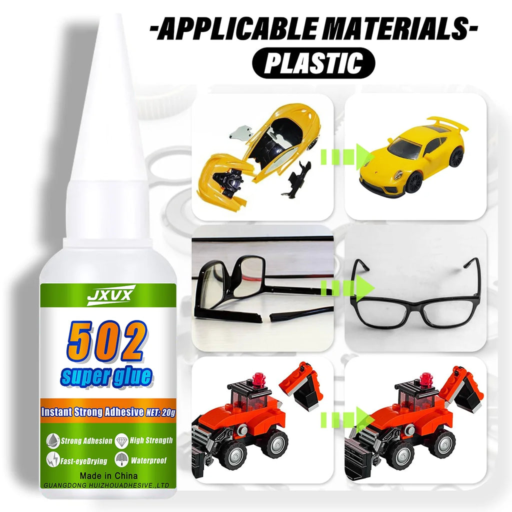 JXVX 50g 502 Super Plastic Glue  Professional Adhesive Transparent Cyanoacrylate Glue Fast Drying Odorless Long Lasting Bonding Acrylic, DIY Crafts, Electronics, PVC, ABS 1-3pcs.