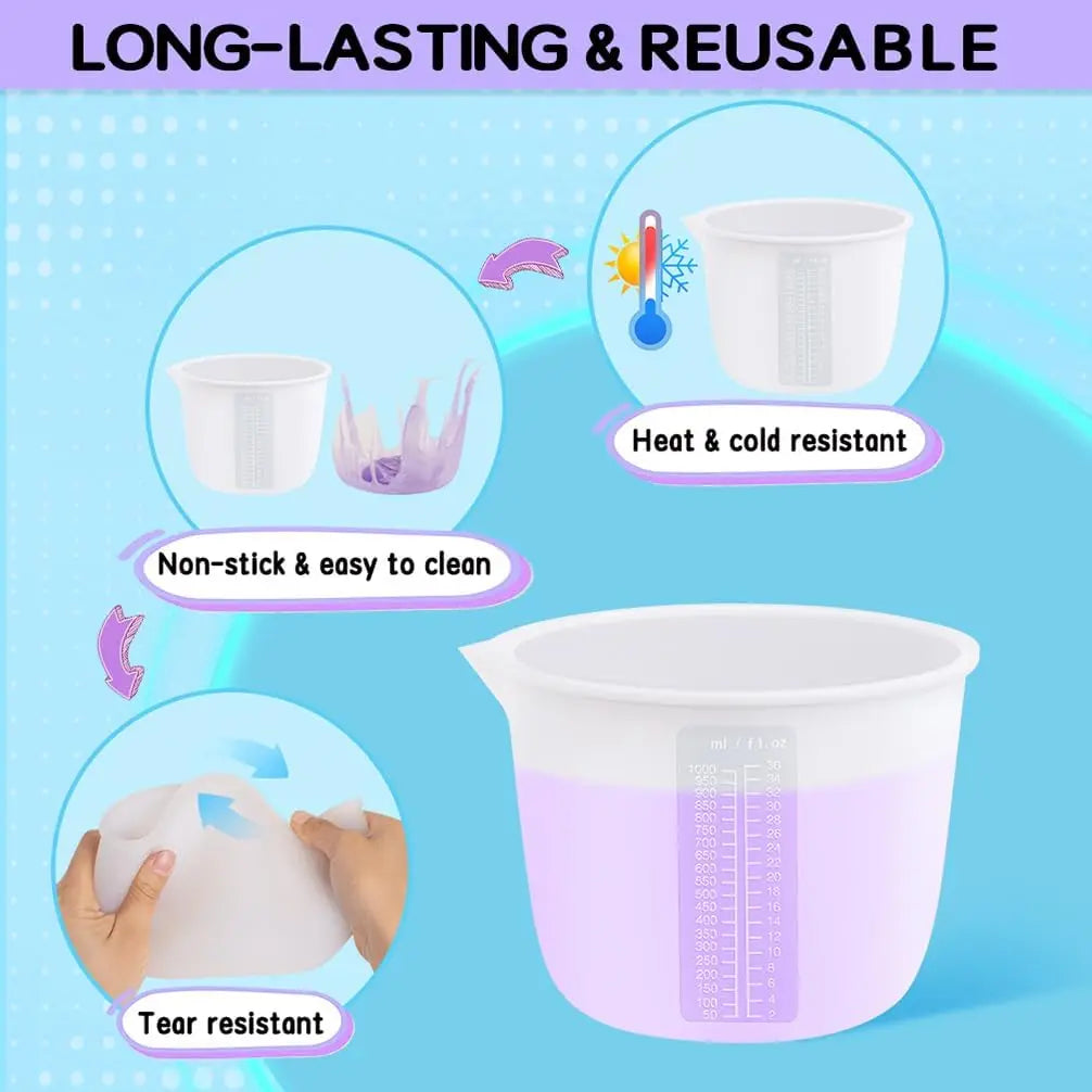 Silicone Measuring Cup Printed Scale 2000ml 1500ml 1000ml No-Stick Easy Clean Mixing Cup Epoxy Resin Candle Making DIY Crafts