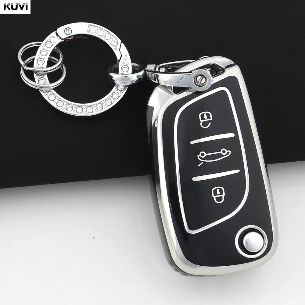 Fashion TPU Car Flip Key Case Cover Shell For Citroen C1 C2 C3 C4 C5 XSARA PICA For Peugeot 306 407 807 For DS DS3 DS4 DS5 DS6