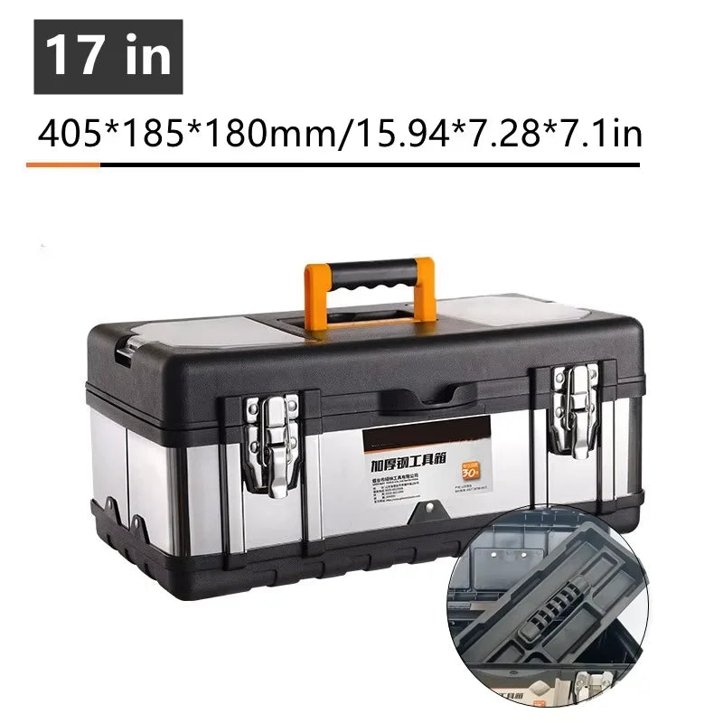 toolbox stainless steel suitcase 14/17/20 inch household portable tool box hardware tool box storage metallic briefcase