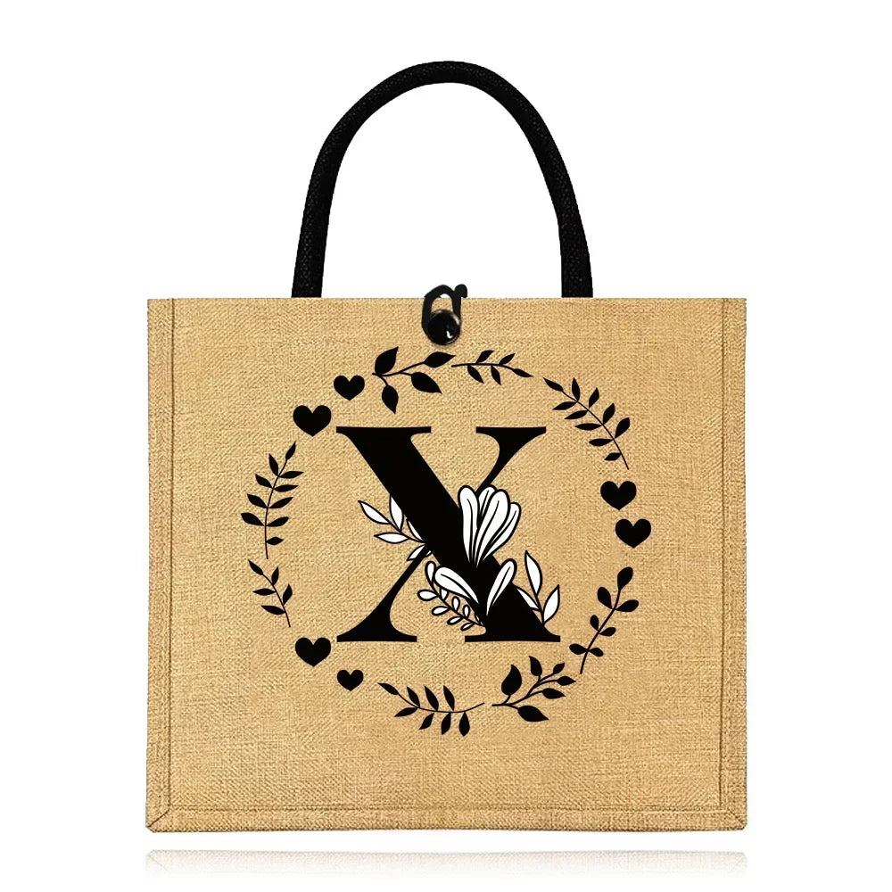 Flax Bag Fastener Handbag Organizer Storage Jute Tote Bags Imitation Cotton Women Valise Portable Garland Letter Printing Series