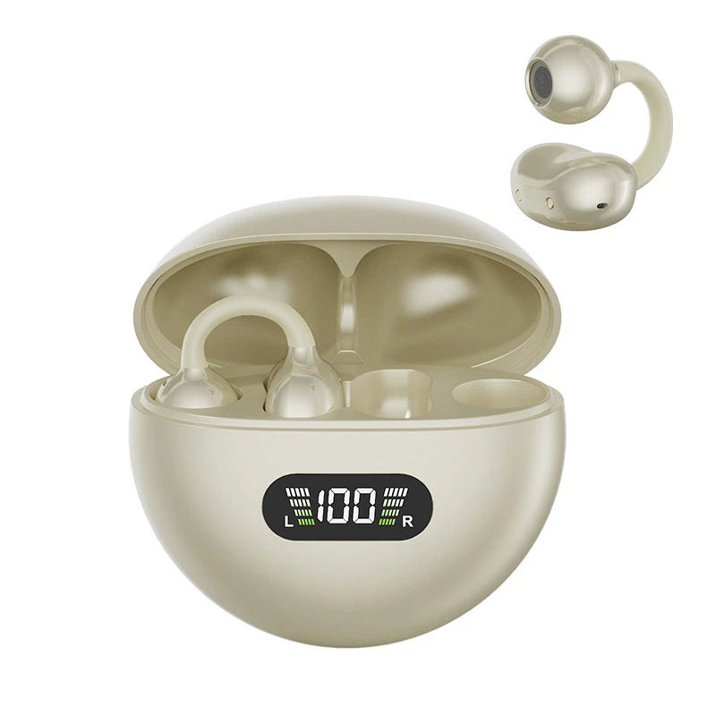 Ear Clip Digital Display Headphones Wireless Bone Conduction Bluetooth 5.4 Earbuds Comfortable Waterproof Sport Headsets