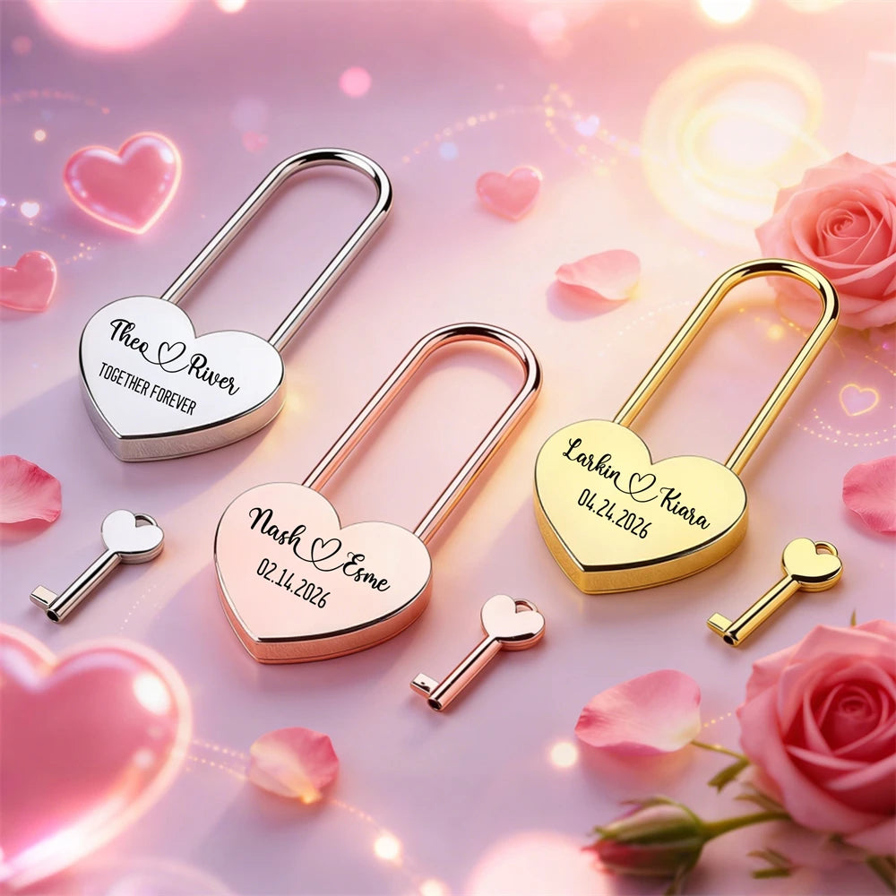 Custom Heart-Shaped Padlocks Personalized Lock With Key Love Souvenir Commemorative Gift Home Decoration Custom Name Text Lock