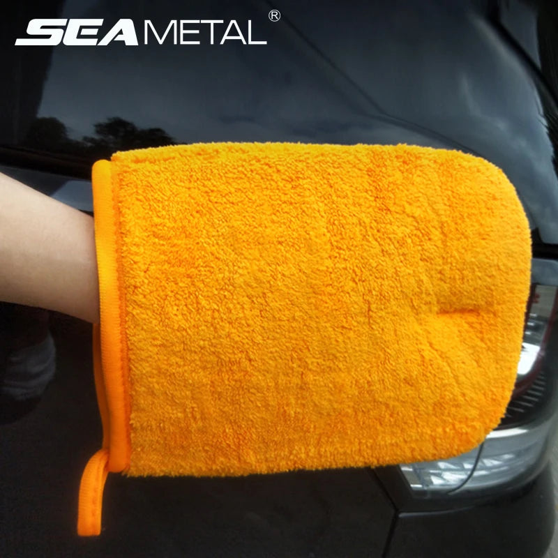 SEAMETAL Car Wash Microfiber Gloves Double Sided Ultra Absorbent Wash Towel Car Sponge Scratch Free Mitt for Car Accessories